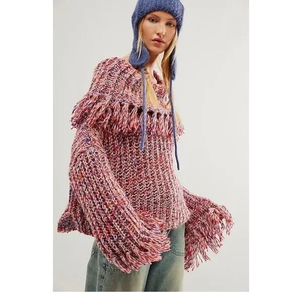 Free People FP One Kinsley Fringe Cowlneck Sweater Size Small NEW